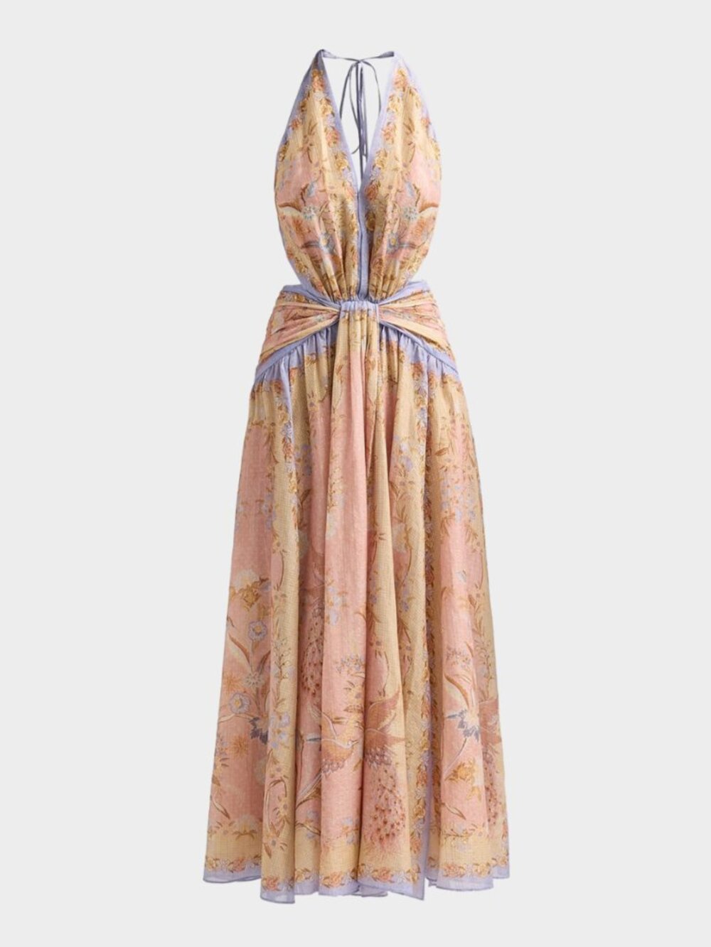 Zimmermann Indra Halter A-Line Maxi Dress In Pink Scarf Floral - US Size 2P NWT